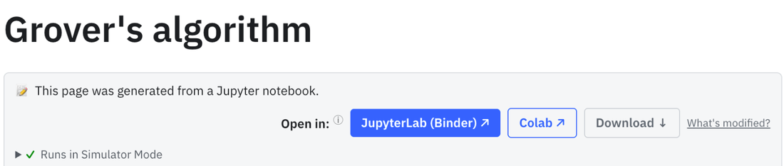 La parte alta di una pagina di tutorial: Apri in JupyterLab (Binder), Colab o Scarica.